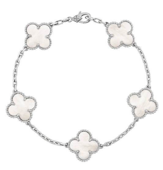 SILVER PEARL CLOVER BRACELET